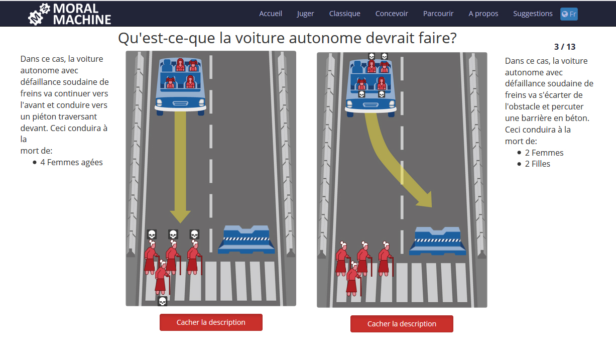 Capture d'écran de l'interface de la plateforme Moral Machine