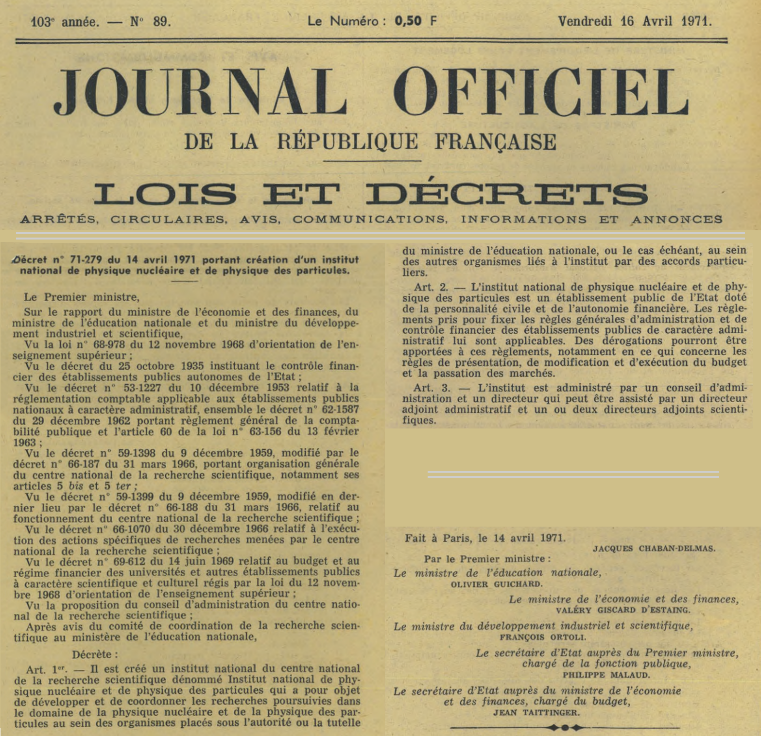 Montage journal officiel 14 avril 1971