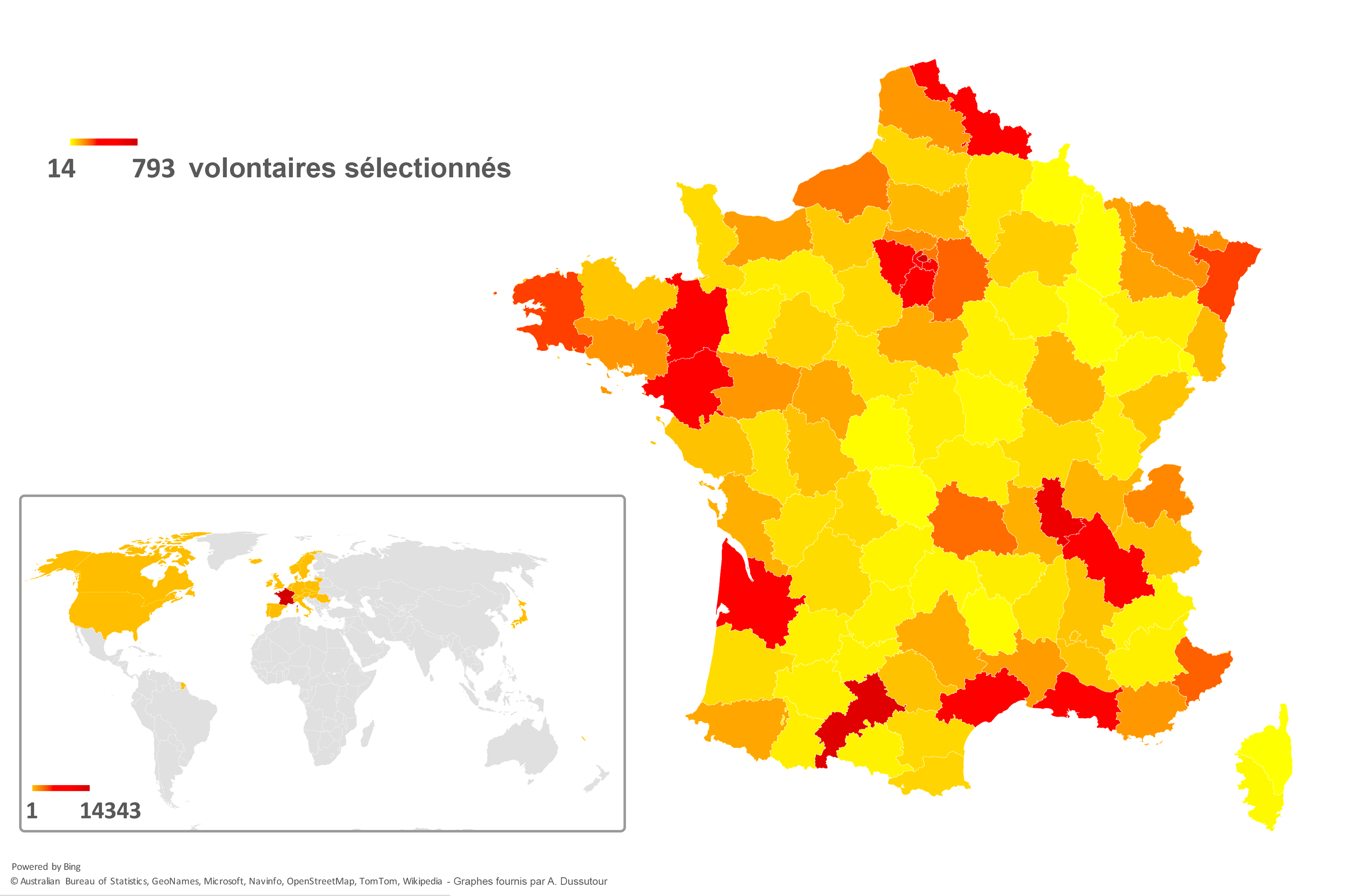 Carte des volontaires sélectionnés