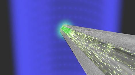 Antenne optique couplée à un agrégat de scintillateurs placé à l'extrémité d'une fibre optique.